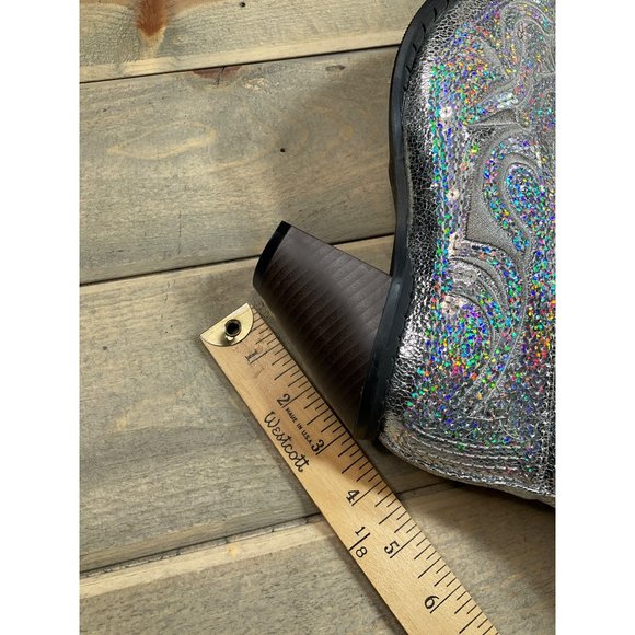 US9 Silver Sequin Faux Leather Party Western Boots NEW with minor marks - Picture 7 of 10